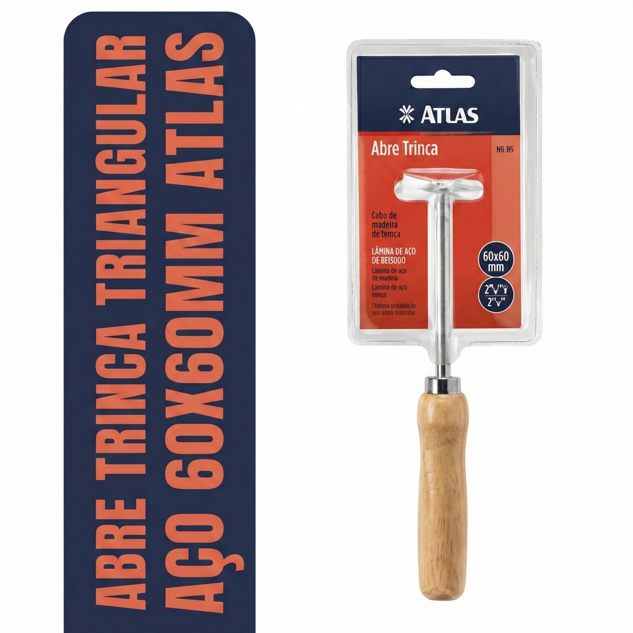 Abre Trinca Atlas 60x60mm Triangular Lâmina Aço Cabo Madeira Ref 375 Pintor