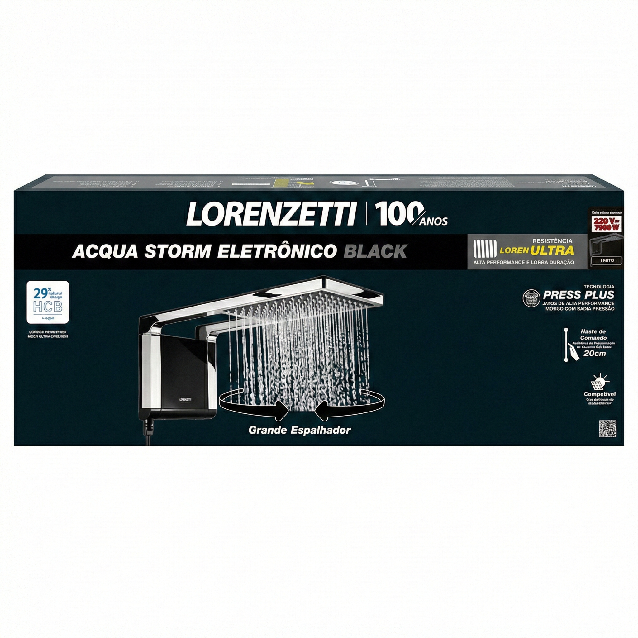 Ducha Lorenzetti Acqua Storm Ultra Eletrônica Black (Preta) - Design Ultrafino - Tecnologia Press Plus