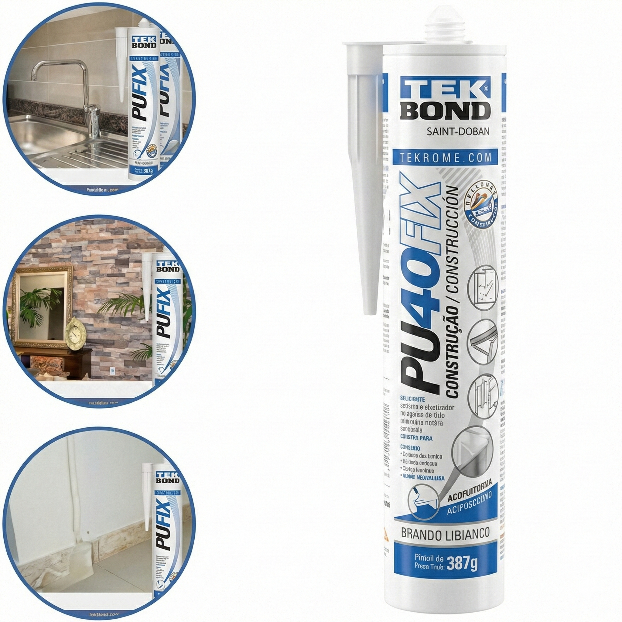 Adesivo Selante PU40 Tekbond 387g – Preto, Cinza ou Branco (Poliuretano Profissional)