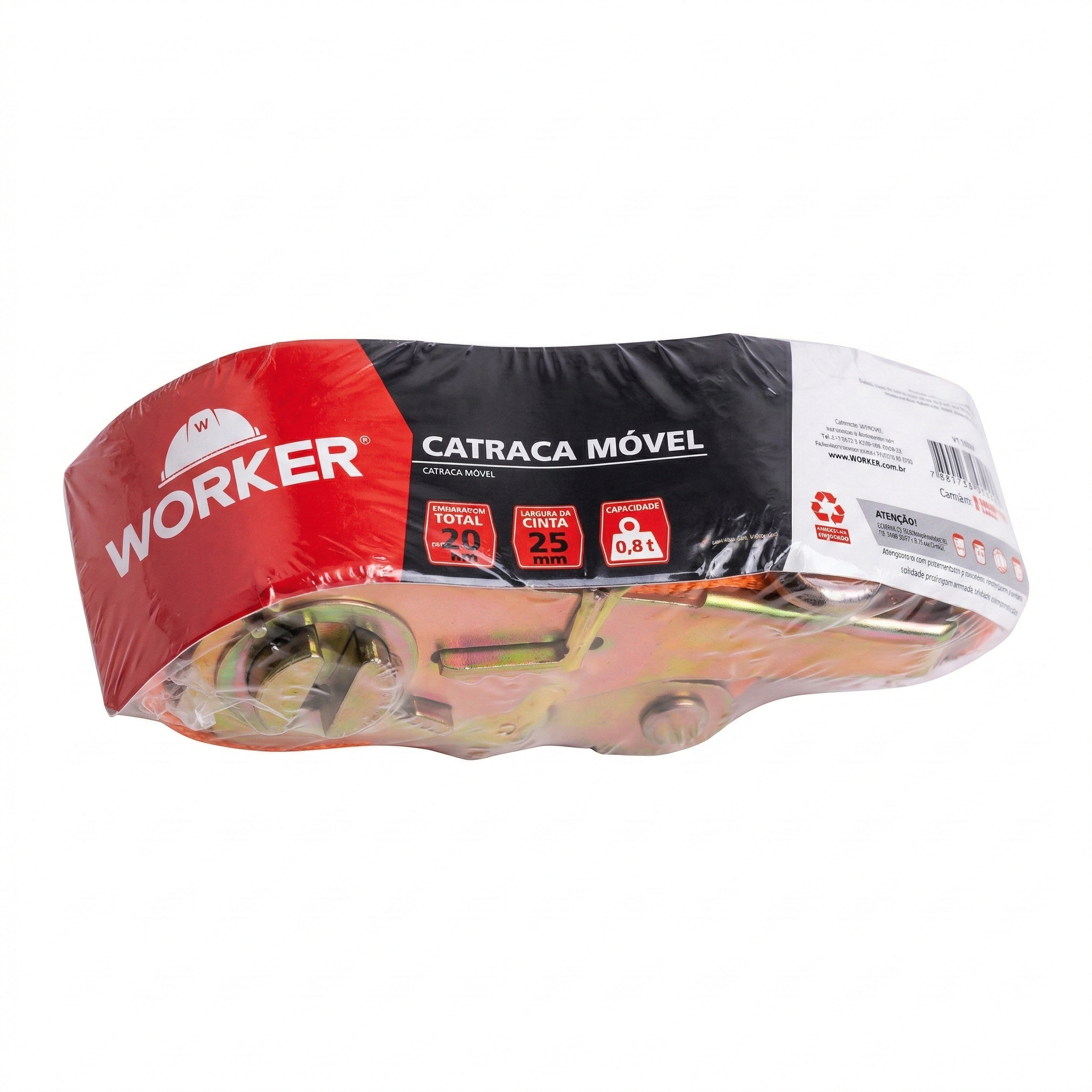 Catraca Móvel para Amarração de Carga Worker com Cinta 25mm - Capacidade 800kg