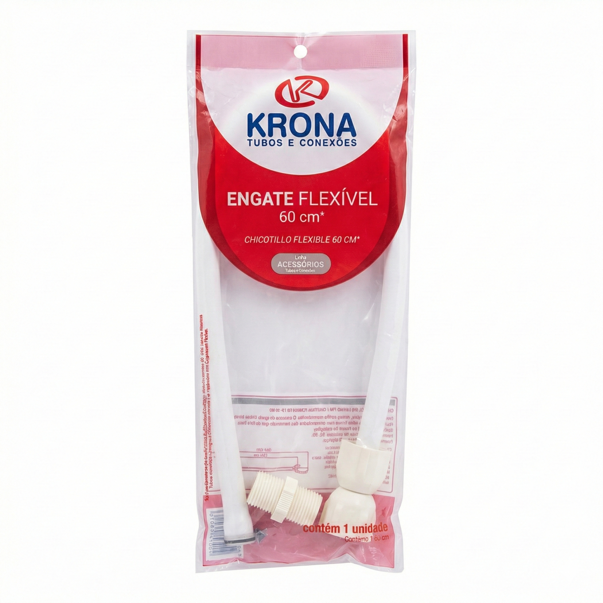 Engate Flexível PVC 1/2" Krona - Branco - Variações: 40cm, 50cm, 60cm e 1 Metro
