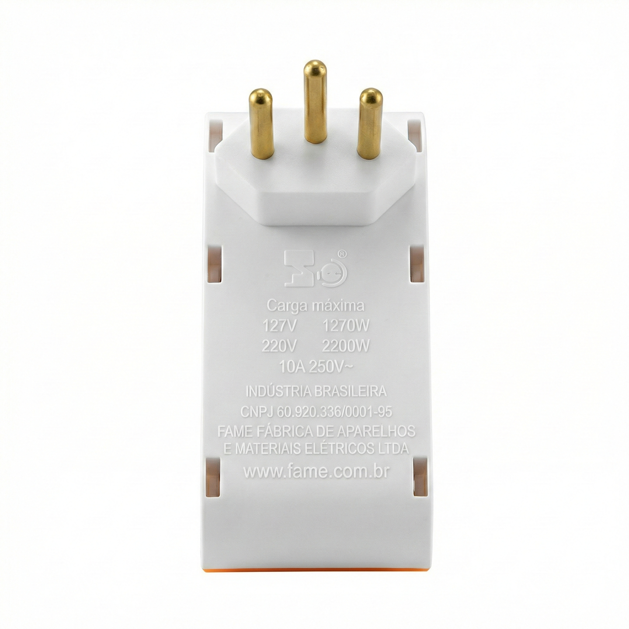 Adaptador Benjamin T 3 Saídas 10A FAME - Multiplicador de Tomadas 2P+T - Padrão 10A (Pino Fino) - Cores Sortidas